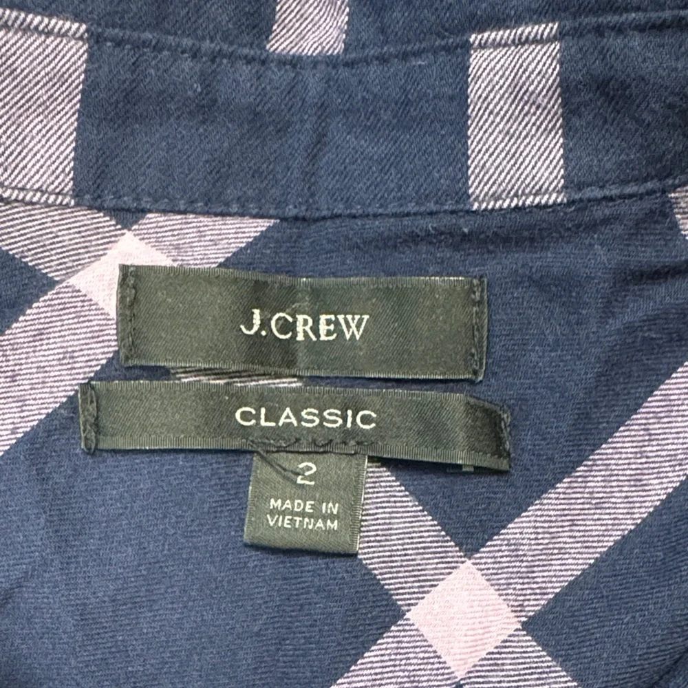 J.Crew Classic Navy Pink Plaid Cotton Button-Down Shirt Size 2